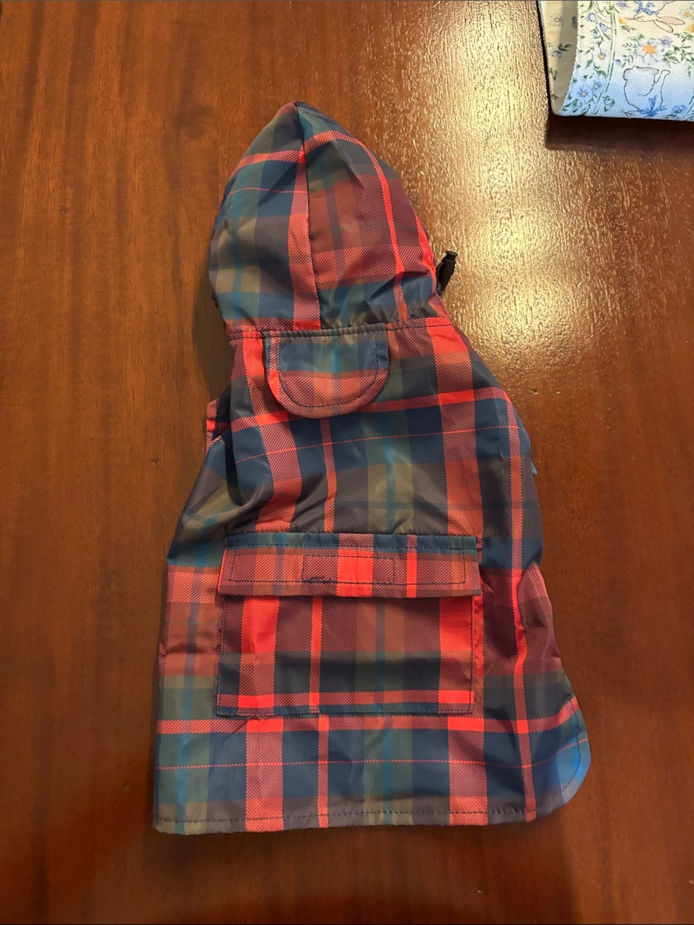 Dog Plaid Hooded Raincoat - Red and Blue XS